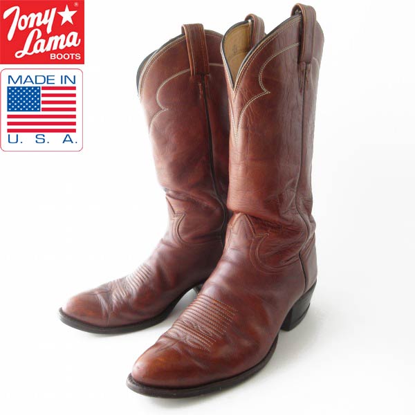 黒タグ USA製 Tony Lama トニーラマ ウエスタンブーツ 9.5D 27.5cm 茶系マーブル カウボーイブーツ アメリカ製 D152【中古】【靴】【メンズ】【通販】【BSL】