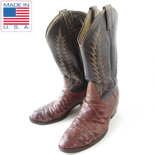 高級 USA製 Tony Lama トニーラマ El Rey オーストリッチ ウエスタンブーツ 茶系 9.5D 27.5cm カウボーイブーツ アメリカ製 D145【中古】【BSL】