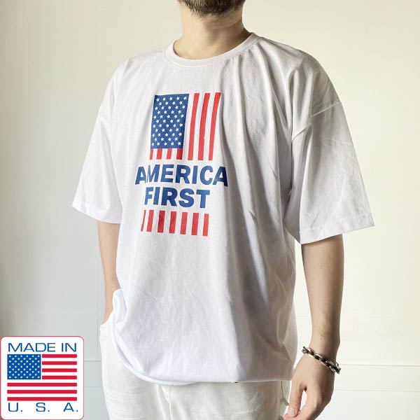 Rakuten - 新品 USA製 AMERICA FIRST トランプ大統領スローガン 半袖 Tシャツ 白 XL BAY SIDE アメリカ製 未使用品 D152【BTSX】