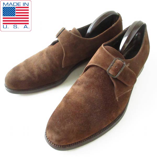 60s USA製 ジョンストン&マーフィー ARISTOCRAFT モンクストラップ スエード 26cm ダークブラウン アメリカ製 ビンテージ D148【中古】【メンズ】【靴】【通販】【BSM】