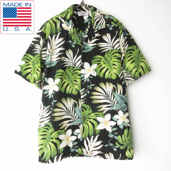 USA製 PACIFIC LEGEND ボタニカル柄 アロハ シャツ 黒 M ブラック アメリカ製 ハワイアン コットン D152【中古】【古着】【メンズ】【通販】【BSTM】