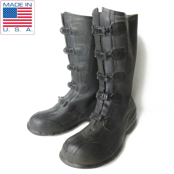 極美品 1967年製 USA製 実物 米軍 ラバー オーバーブーツ 黒 US9 27cm フック型バックル 60s アメリカ..