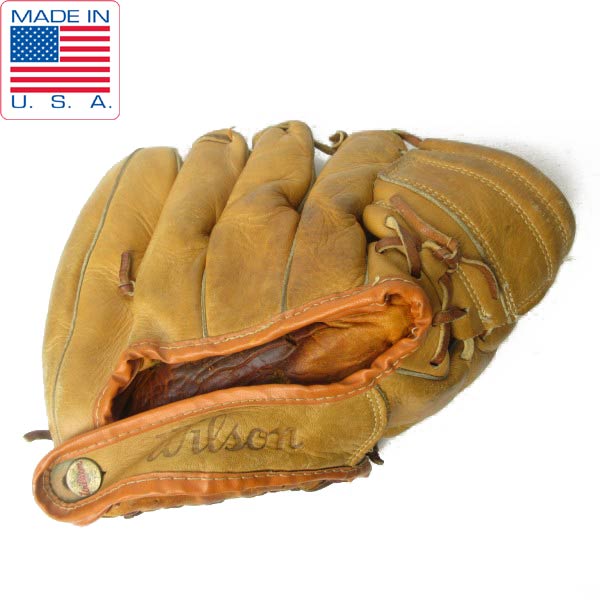 40s-50s USA製 Wilson ウィルソン ボタンバック 野球 レザー グローブ アンティーク 本革 ビンテージ ..