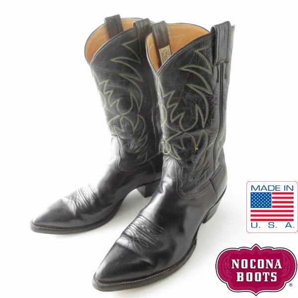 USA製 NOCONA ノコナ 上質レザー ウエスタン ブーツ 黒 12D 30cm 大きいサイズ ブラック アメリカ製 カウボーイ D153【中古】【靴】【メンズ】【通販】【BSX】