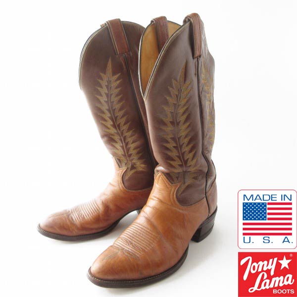 Western - 黒タグ USA製 Tony Lama トニーラマ ウエスタンブーツ 茶系 9.5D 27.5cm カウボーイブーツ アメリカ製 ビンテージ D153【中古】【靴】【メンズ】【通販】【BSL】