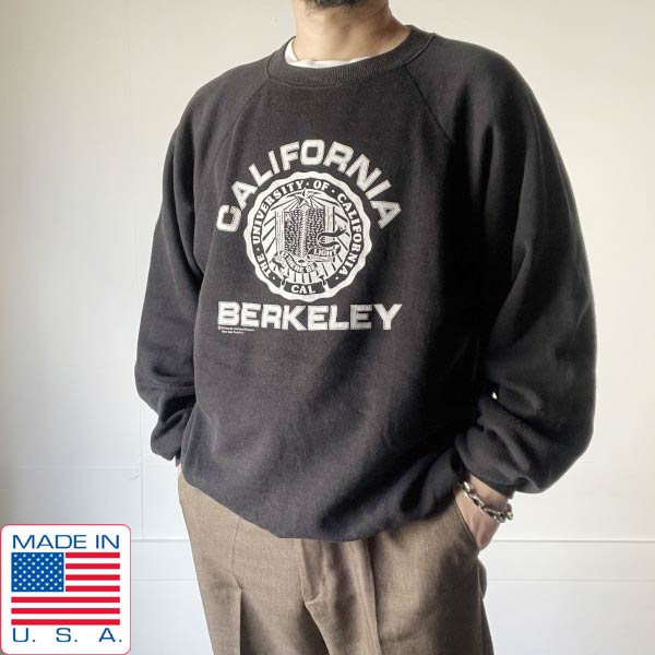 乐天商城 - 80s USA製 CALIFORNIA BERKELEY カレッジプリント スウェット 黒 XL ブラック トレーナー ヘインズ アメリカ製 ビンテージ D154【中古】【古着】【メンズ】【通販】【BTPX】