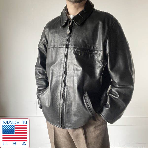 乐天商城 - 美品 90s USA製 L.L.Bean シングルライダースtype レザージャケット 黒 L Tバック エルエルビーン アメリカ製 ビンテージ D154【中古】【古着】【メンズ】【通販】【BTOL】