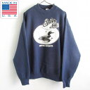 90s USA製 アニマルプリント スウェット 紺系 XL ドロップショルダー セットインスリーブ 鳥 鴨 フルーツオブザルーム D145【中古】【古着】【メン...