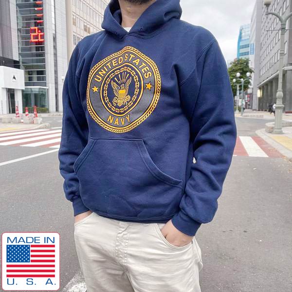 極美品 USA製 米軍 US NAVY 両面プリント スウェット パーカー S リフレクタープリント アメリカ製 D146【中古】【古着】【メンズ】【通販】【BTPS】