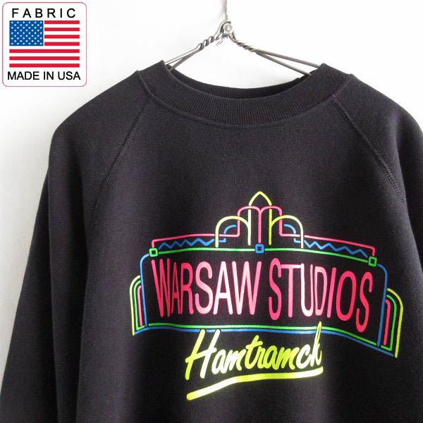 80s-90s 美品 Hanes ネオンカラー デザイン プリント スウェット 黒 XL ブラック ラグランスリーブ ヘインズ ビンテージ D147【中古】【古着】【メンズ】【通販】【BTPX】