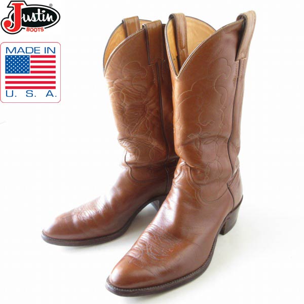 USA製 Justin ジャスティン ウエスタンブーツ 茶系 10.5D 28.5cm カウボーイブーツ アメリカ製 D150【中古】【古着】【メンズ】【通販】【BSL】