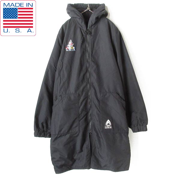 90s USA製 USIA 裏フリース ベンチコート 黒 L ブラック ジャケット YUKON アメリカ製 ビンテージ D150【中古】【古着】【メンズ】【通販】【BTOL】
