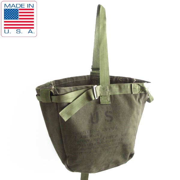 90s USA製 実物 米軍 US ARMY CARRYING COVER 3ARCHES コットンキャンバス バッグ 濃い緑系 モダンミリタリー D144【中古】