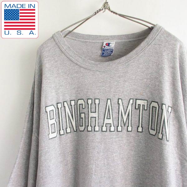 90s USA製 刺繍タグ Champion 半袖 カレッジTシャツ XXXL 杢グレー 3XL チャンピオン ビッグサイズ アメリカ製 ビンテージ D147【中古】【古着】【メンズ】【通販】【BTSX】