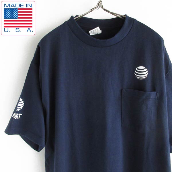新品 USA製 AT&T 企業物 半袖Tシャツ ポケット付き 紺系 XL アドバタイジング ポケT UNIONLINE アメリカ製 デッドストック D148【BTSX】