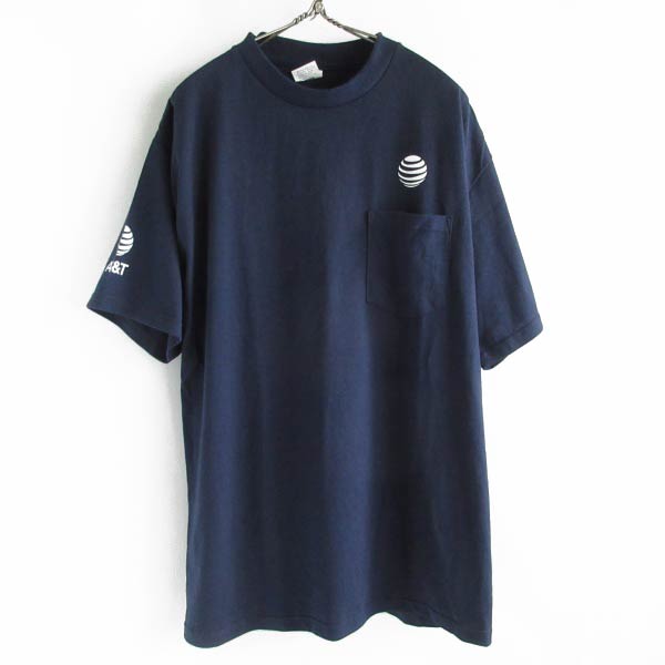 新品 USA製 AT&T 企業物 半袖Tシャツ ポケット付き 紺系 XL アドバタイジング ポケT UNIONLINE アメリカ製 デッドストック D148【BTSX】
