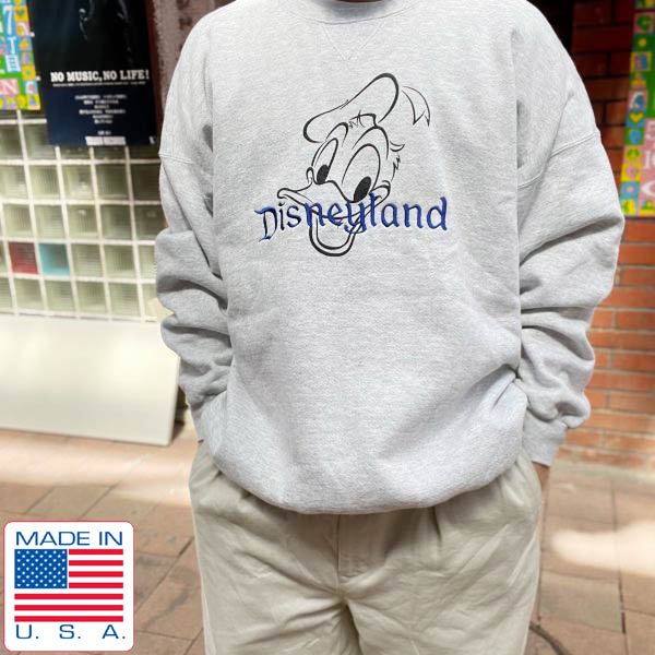 90s USA製 ディズニー ドナルドダック 前V スウェット XL グレー系 大きいサイズ ビッグサイズ 90年代 アメリカ製 D145【中古】【BTPX】