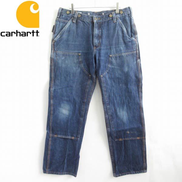 希少 carhartt ダブルニー デニム ペインターパンツ 実寸W34 L29 サスペンダーボタン付き インディゴ カーハート BD3890 D149【中古】【古着】【メンズ】【通販】【BPM】