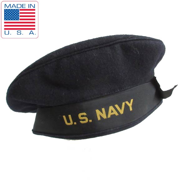 40s USA製 実物 米軍 US NAVY ウール ベレー帽 紺系 セーラー フラット ハット 米海軍 アメリカ製 ビンテージ D148【中古】【古着】【メンズ】【通販】