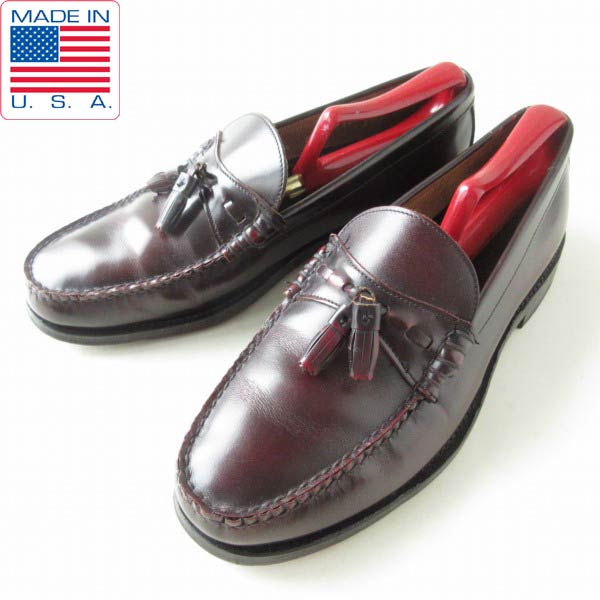 USA製 HANOVER ハノーバー タッセル ローファー 9.5D 27.5cm バーガンディ系 シューキーパー付き ビーフロール アメリカ製 D149【中古...