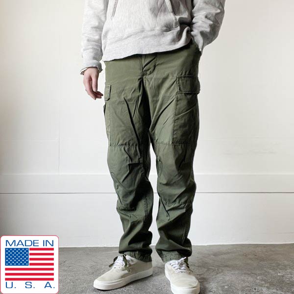 Rakuten - 80s USA製 民間品 米軍タイプ ホット ウェザー コンバットパンツ 緑系 S-R 実寸W30 カーゴパンツ アメリカ製 ビンテージ d144【中古】【古着】【メンズ】【通販】【BPS】
