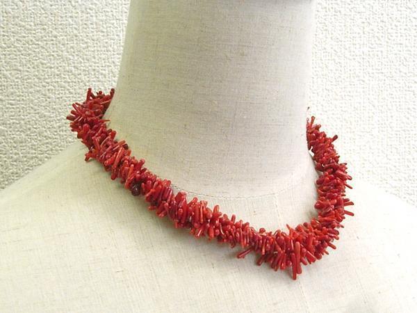 珊瑚 さざれいっぱい ショートネックレス レッド 赤 01-143