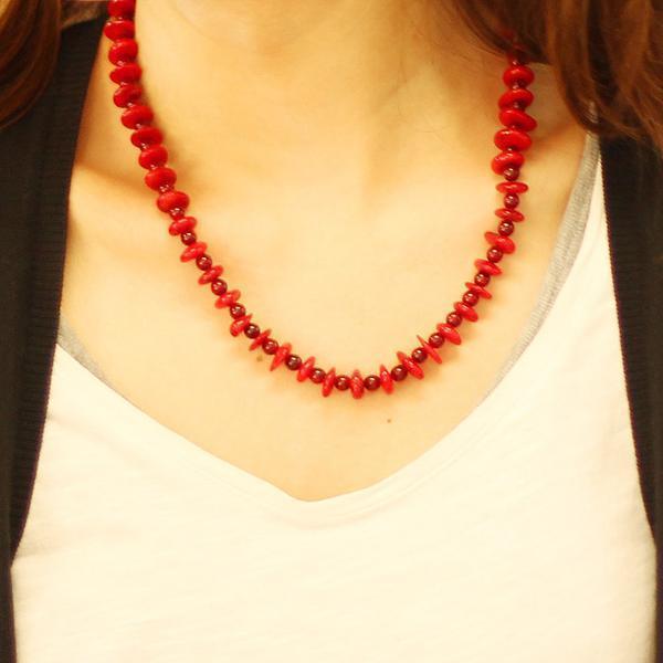 珊瑚 ショートネックレス ソロバン・ラウンド 01-164