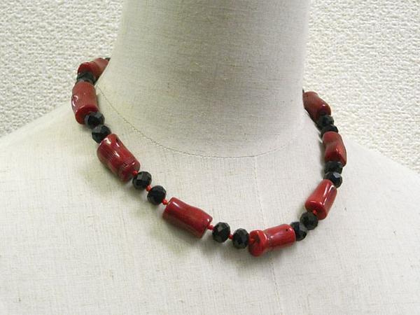 珊瑚×カットビーズ ショートネックレス レッド 赤 01-194