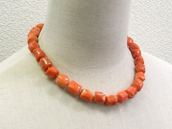 珊瑚ショートネックレス ナゲットカット オレンジ 01-241