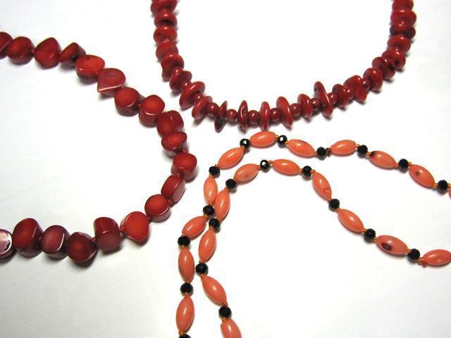 珊瑚ネックレス3本セット ロング＊輪切り＊ソロバンラウンド 01-300
