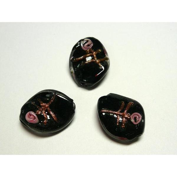 Rakuten - ◇トンボ玉連◇リーフ 花模様　約20×15mm約14粒　黒　06-0661