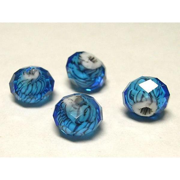 樂天商城 - ◇トンボ玉◇ボタンカット 約18粒 縞模様 青 約8mm 06-0689