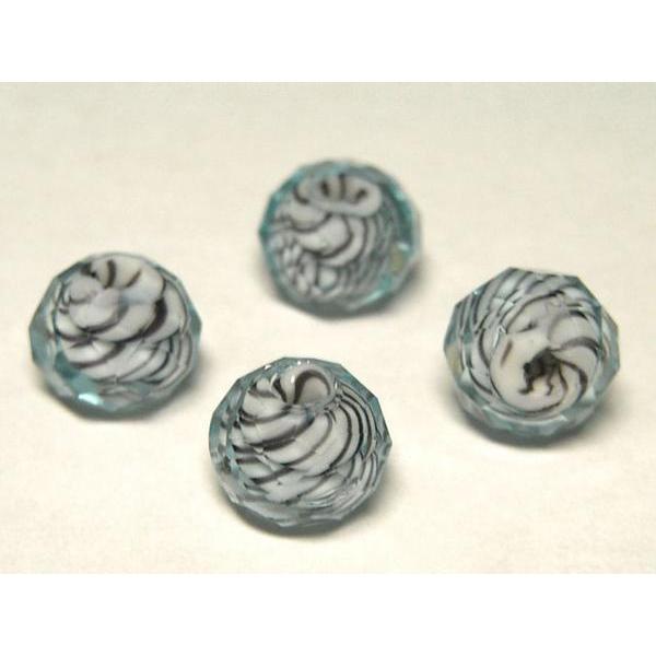Rakuten - ◇トンボ玉◇ボタンカット 約18粒 縞模様 水色 約8mm 06-0690