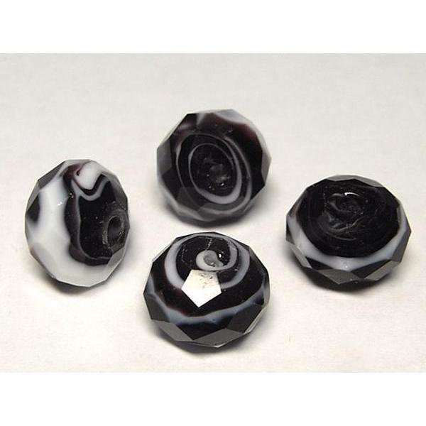 樂天商城 - ◇トンボ玉◇ボタンカット 約18粒 マーブル 黒白 約12mm 06-0719