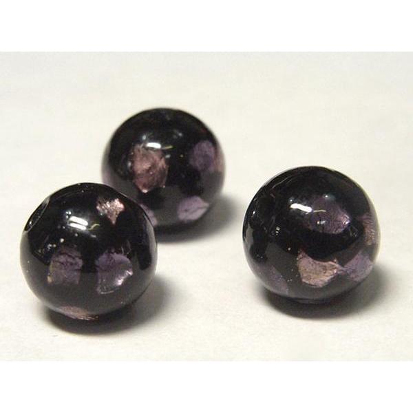 樂天商城 - ◇トンボ玉連◇モザイク ラウンド 黒×紫 約10mm 約15個 06-0797