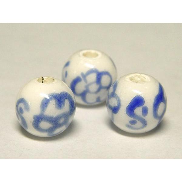 Rakuten - ◇陶器ビーズ連◇ラウンド 約8mm 青絵 花 29個 06-0818