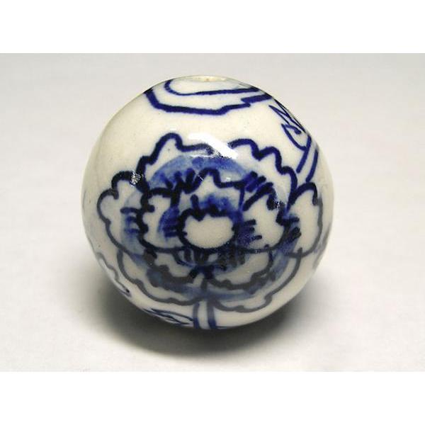乐天商城 - ◇陶器ビーズ◇ラウンド 約27mm 青絵 花 1個 06-0843