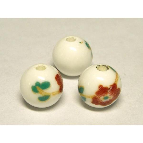 Rakuten - ◇陶器ビーズ◇ラウンド 約8mm 赤い花 29個 06-0847