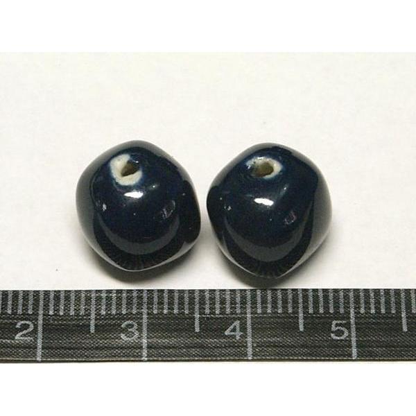 ◇陶器ビーズ連◇ナチュラル 約12mm ダークブルー 18個 06-0896 2