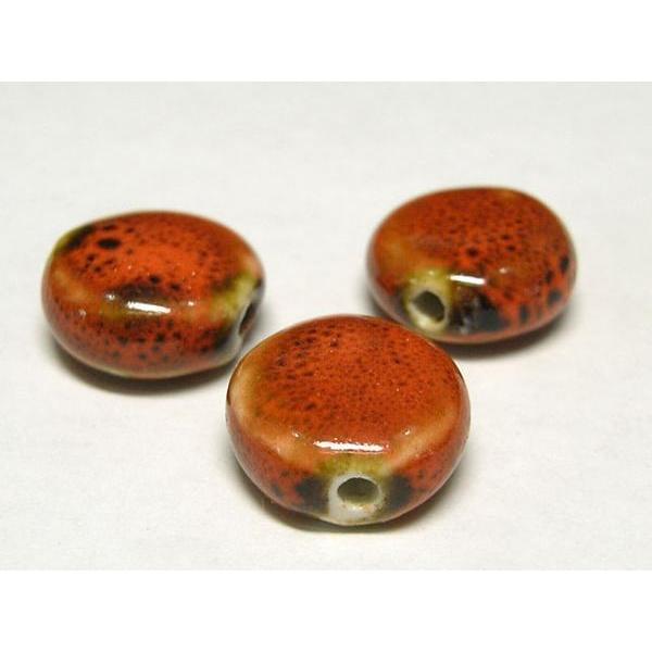 Rakuten - ◇陶器ビーズ連◇コイン 約14×7mm 橙 15個 06-0902