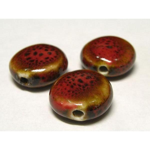 樂天商城 - ◇陶器ビーズ連◇コイン 約14×7mm 赤 15個 06-0903