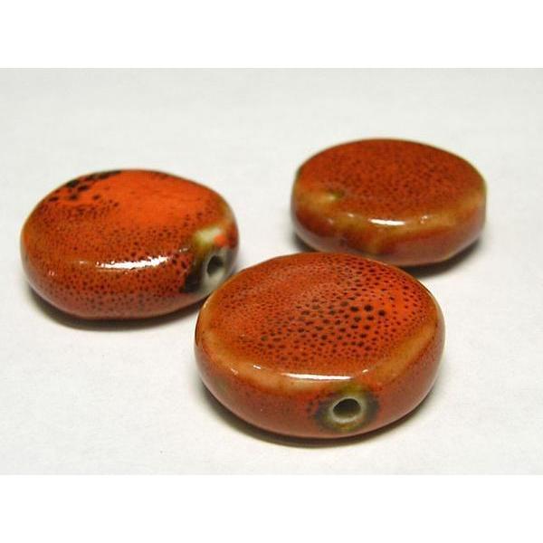 Rakuten - ◇陶器ビーズ連◇コイン 約20×7mm 橙 11個 06-0905