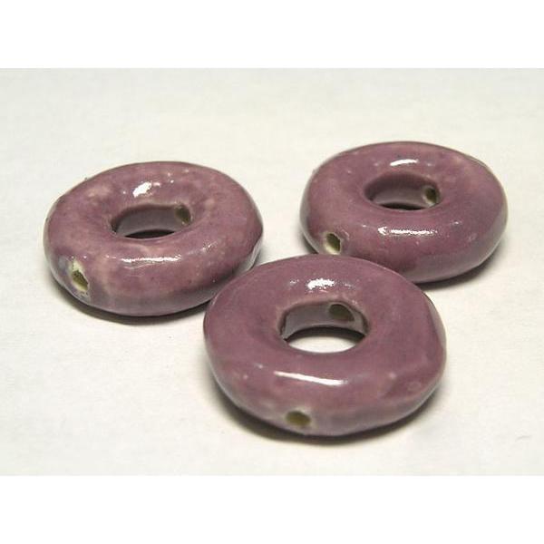 樂天商城 - ◇陶器ビーズ連◇ドーナッツ 約17×5mm パープル 15個 06-0908