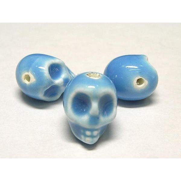 乐天商城 - ◇陶器ビーズ連◇スカル 約14×11mm ブルー 15個 06-0914