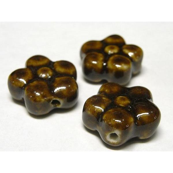 Rakuten - ◇陶器ビーズ連◇フラワー 約17×7mm ブラウン 14個 06-0915