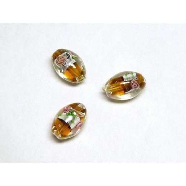 Rakuten - ◇トンボ玉連◇ オーバル 花と箔 ブラウン 約16mm 06-0975