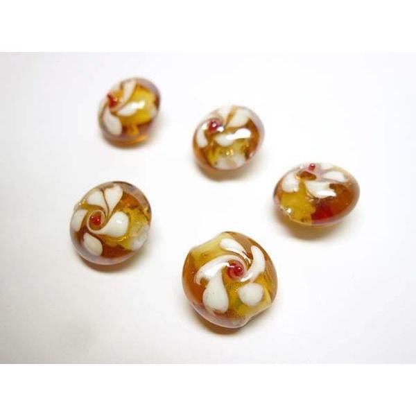 樂天商城 - ◇トンボ玉連◇円盤　花模様　約15〜17mm ブラウン06-0990