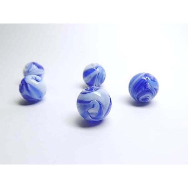 Rakuten - ◇トンボ玉連◇ラウンド マーブル 18粒 ブルー 約12〜13mm 06-1015