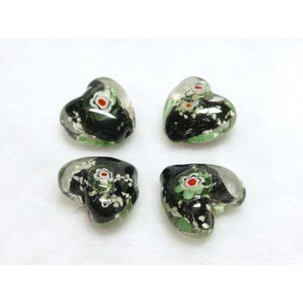 樂天商城 - ◇トンボ玉連販売◇ハート 花模様 約15mm ブラック 06-1062
