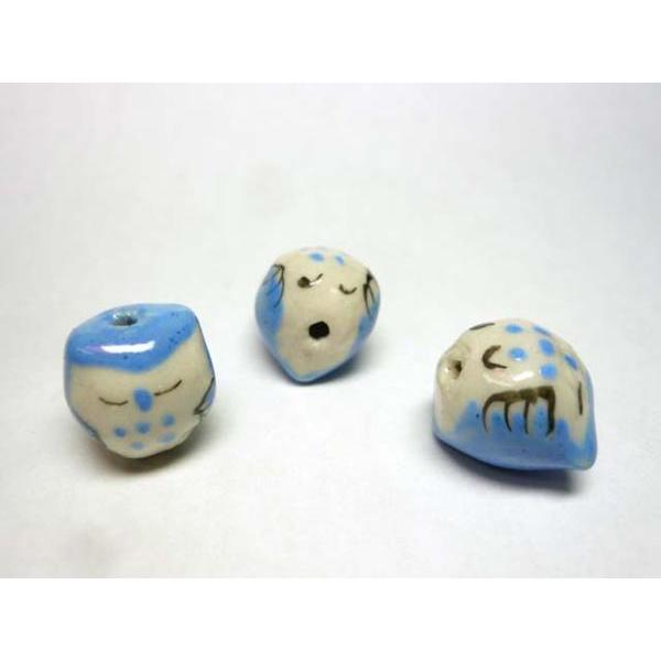 樂天商城 - ◇陶器ビーズ◇おやすみフクロウ 丸型 ブルー 約14個 06-1074